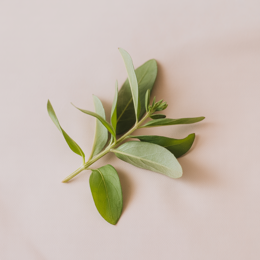 Green leaf branch on a light beige background