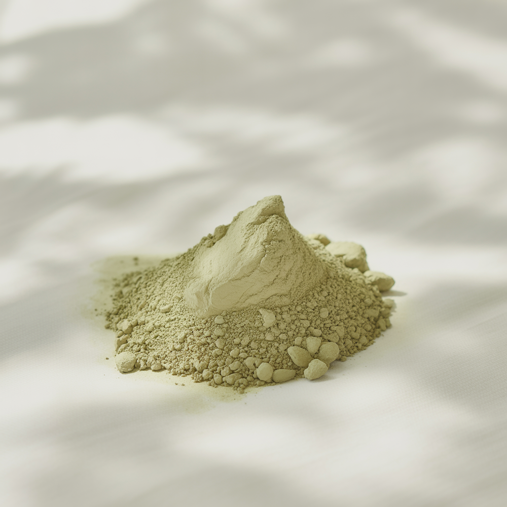 Clay-like powder on a textured white background