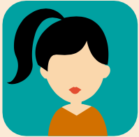 Illustration of a person with a ponytail on a teal background