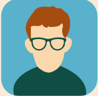 Illustration of a person with glasses on a blue background